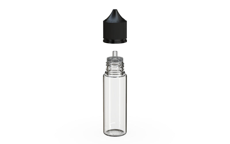 Chubby Gorilla - 50ML Unicorn Bottle - Clear Bottle / Black Cap - V3 - With Reducer Tip - Copackr.com