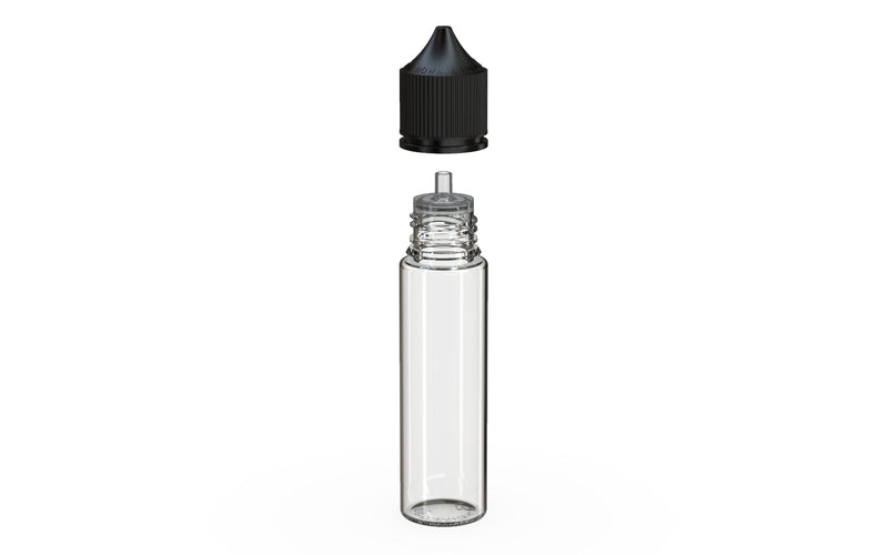 Chubby Gorilla 60ML Unicorn Bottle - Clear Bottle / Black Cap - V3 - With Reducer Tip - Copackr.com