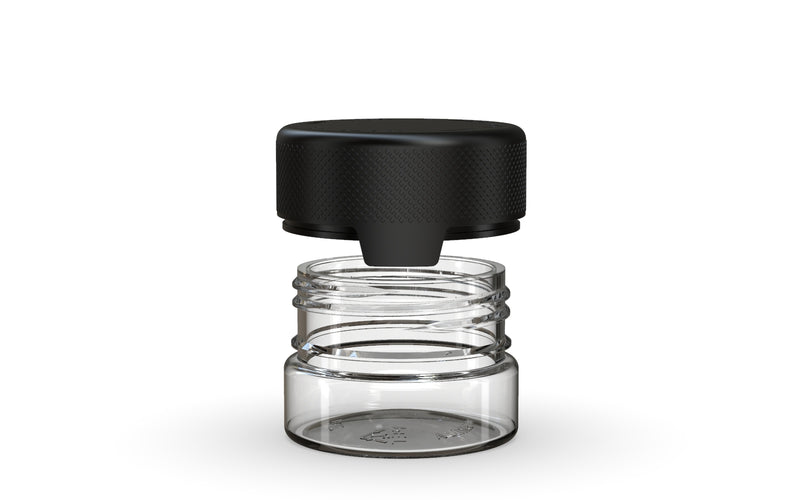 30CC/1FL.OZ/30ML Aviator CR - Container With Inner Seal & Tamper - Clear Natural With Opaque Black Lid - Copackr.com