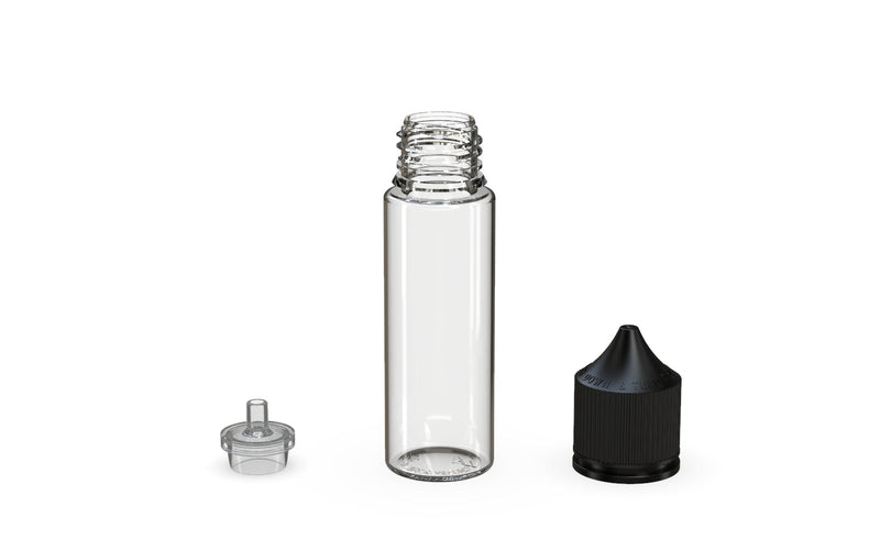 Chubby Gorilla - 50ML Unicorn Bottle - Clear Bottle / Black Cap - V3 - With Reducer Tip - Copackr.com