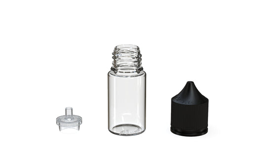 Chubby Gorilla - 30ML Stubby Unicorn Bottle - Clear Bottle / Black Cap - V3 - With Reducer Tip - Copackr.com