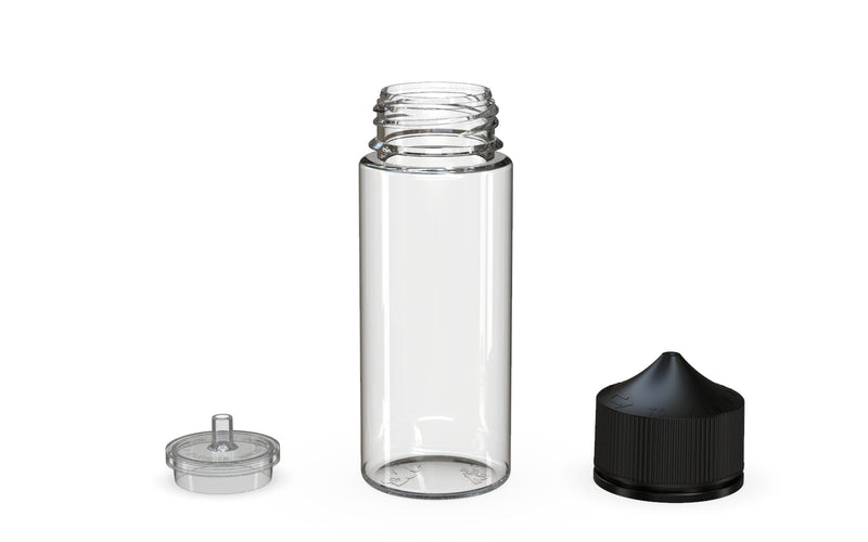 Chubby Gorilla - 120ML Unicorn Bottle - Clear Bottle / Black Cap - V3 - With Reducer Tip - Copackr.com