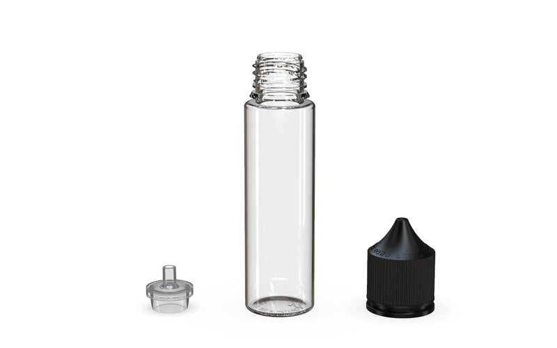 Chubby Gorilla 60ML Unicorn Bottle - Clear Bottle / Black Cap - V3 - With Reducer Tip - Copackr.com