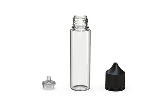Chubby Gorilla 60ML Unicorn Bottle - Clear Bottle / Black Cap - V3 - With Reducer Tip - Copackr.com