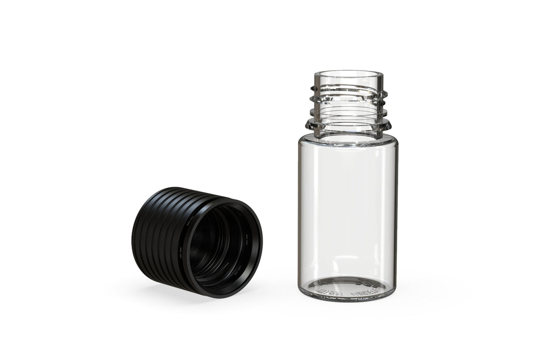 Chubby Gorilla Spiral CR 30ml Stubby bottle, clear natural with opaque black cap, multiple units