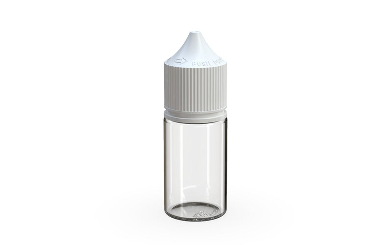 Chubby Gorilla - 30ML Stubby Unicorn Bottle - Clear Bottle / White Cap - V3 - With Reducer Tip - Copackr.com