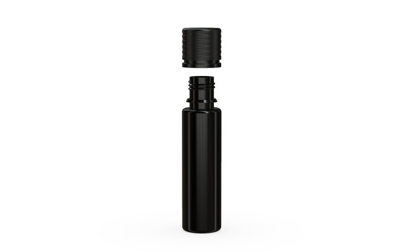 Chubby Gorilla Spiral CR 20ML unicorn bottle, opaque black bottle with opaque black child-resistant cap, cap detail