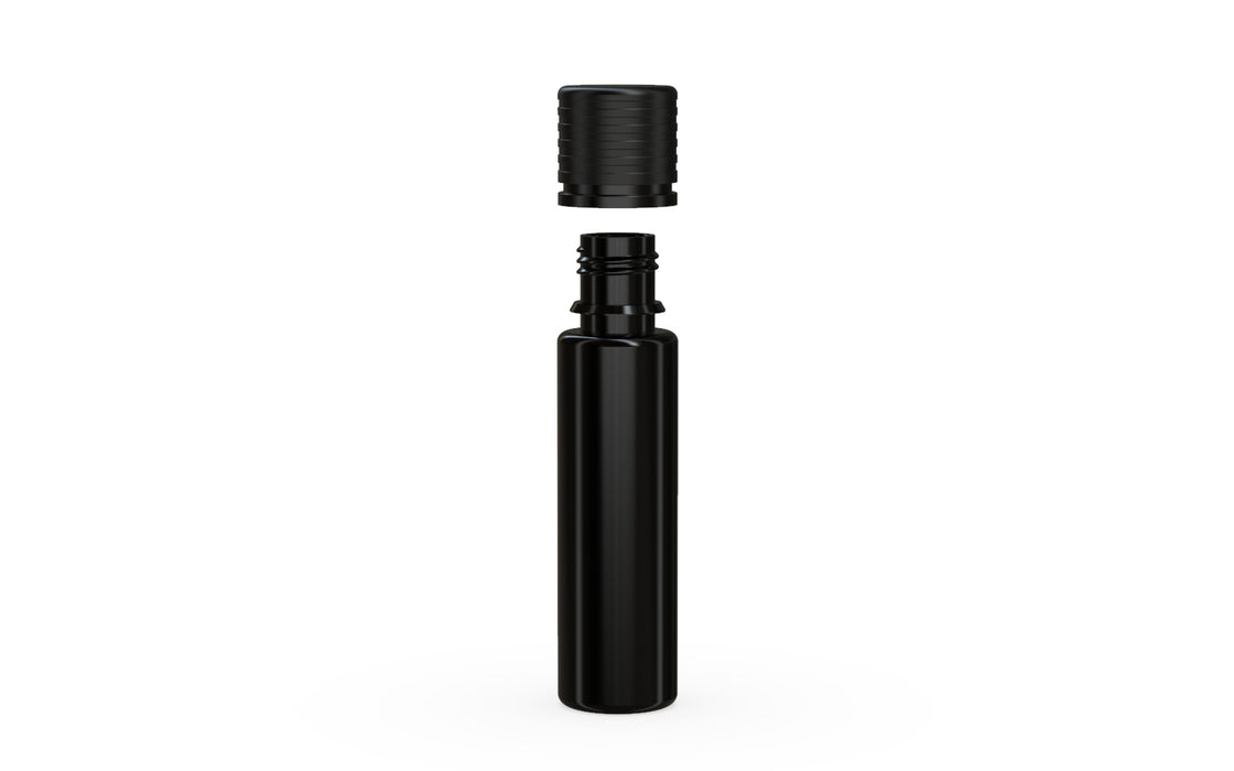 Chubby Gorilla Spiral CR 20ML unicorn bottle, opaque black bottle with opaque black child-resistant cap, cap detail