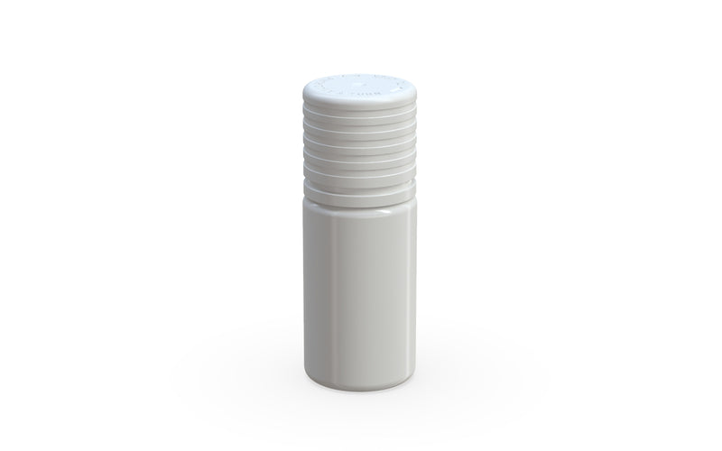Chubby Gorilla Spiral CR 10ML unicorn bottle, opaque white bottle with opaque white child-resistant cap, side view