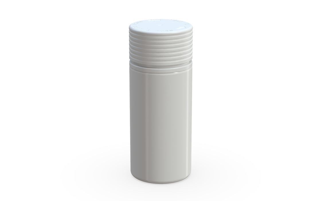 Chubby Gorilla Spiral CR 100ML unicorn bottle, opaque white bottle with opaque white child-resistant cap, side view