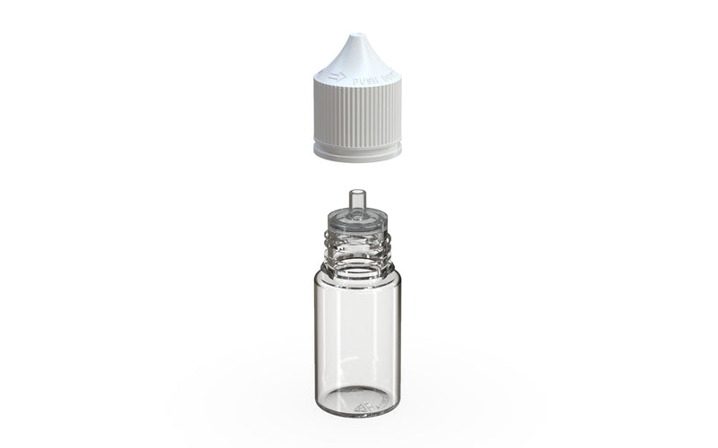 Chubby Gorilla - 30ML Stubby Unicorn Bottle - Clear Bottle / White Cap - V3 - With Reducer Tip - Copackr.com