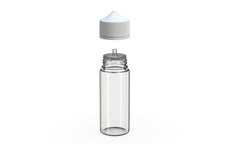 Chubby Gorilla - 120ML Unicorn Bottle - Clear Bottle / White Cap - V3 - With Reducer Tip - Copackr.com