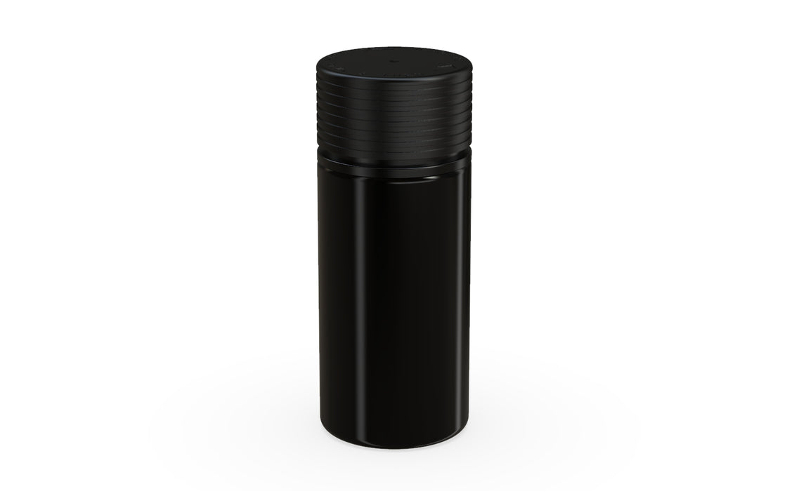Chubby Gorilla Spiral CR 100ML unicorn bottle, opaque black bottle with opaque black child-resistant cap, side view