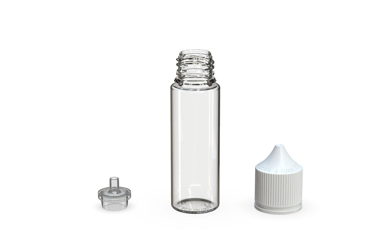 Chubby Gorilla - 50ml Unicorn Bottle - Clear Bottle / White Cap - V3 - With Reducer Tip - Copackr.com