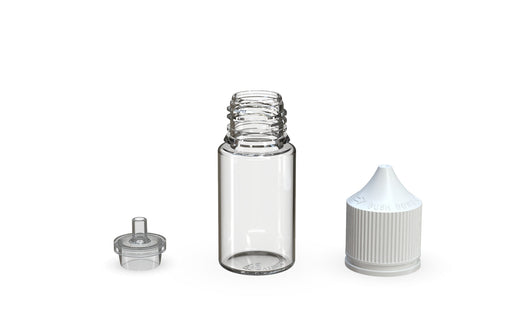 Chubby Gorilla - 30ML Stubby Unicorn Bottle - Clear Bottle / White Cap - V3 - With Reducer Tip - Copackr.com