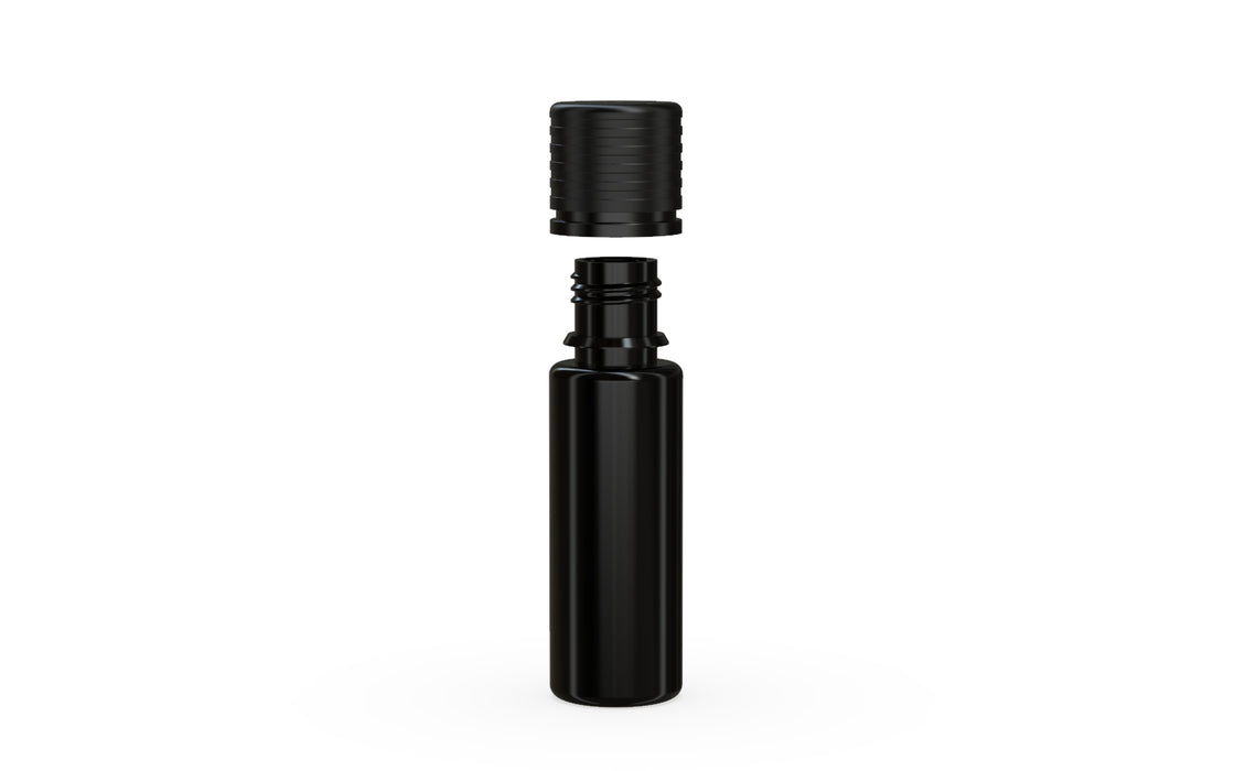 Chubby Gorilla Spiral CR 16.5ML unicorn bottle, opaque black bottle with opaque black child-resistant cap, cap detail