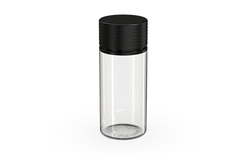 Chubby Gorilla Spiral CR 100ML bottle, clear natural with opaque black cap, side view