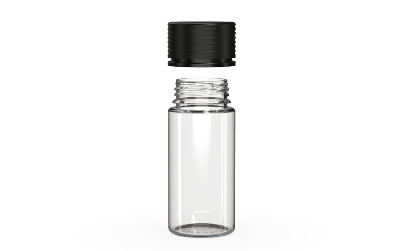 Chubby Gorilla Spiral CR 100ML bottle, clear natural with opaque black cap, cap detail