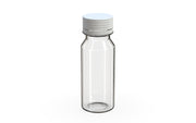 Spiral CR Shot Bottle 60ml Clear Natural with Opaque White Cap, side view
