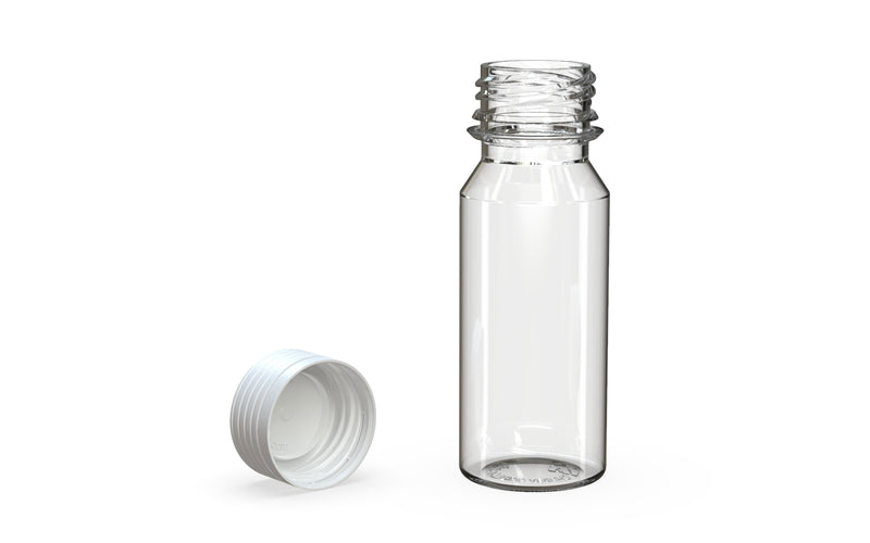 Spiral CR Shot Bottle 60ml Clear Natural with Opaque White Cap, multiple units