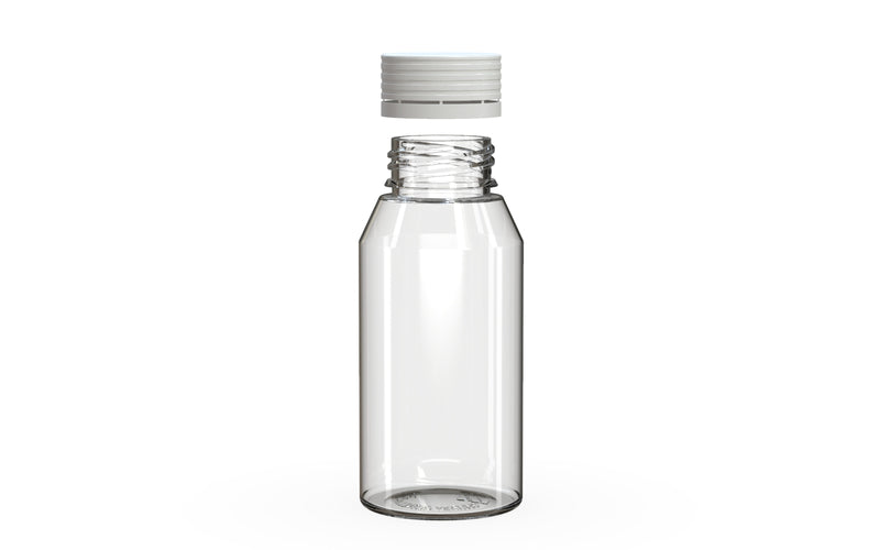 Spiral CR Shot Bottle 100ml Mini Clear Natural with Opaque White Cap, cap detail