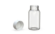 Spiral CR Shot Bottle 60ml Mini Clear Natural with Opaque White Cap, multiple units