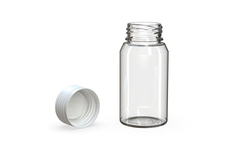 Spiral CR Shot Bottle 60ml Mini Clear Natural with Opaque White Cap, multiple units