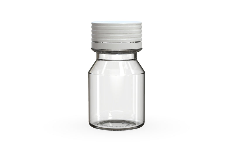 Spiral CR Shot Bottle 30ml Clear Natural with Opaque White Cap