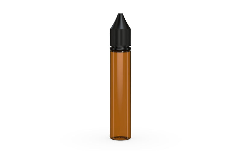 Chubby Gorilla Unicorn 30ml bottle, translucent amber with opaque black cap, front view