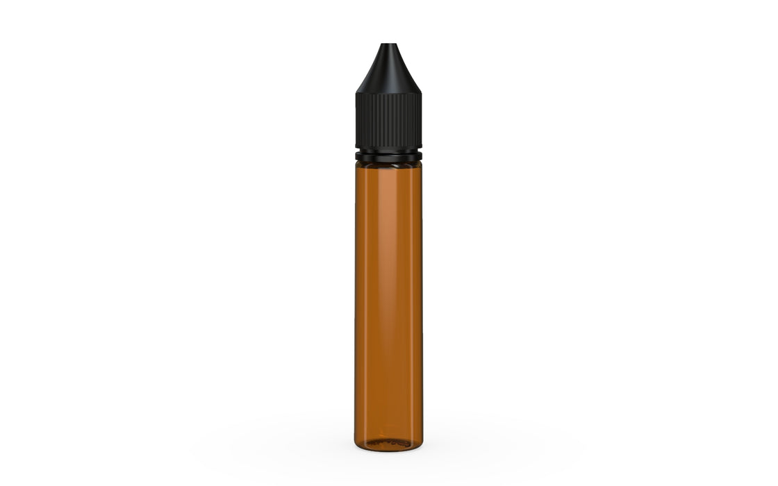 Chubby Gorilla Unicorn 30ml bottle, translucent amber with opaque black cap, front view