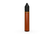 Chubby Gorilla Unicorn 30ml bottle, translucent amber with opaque black cap, side view