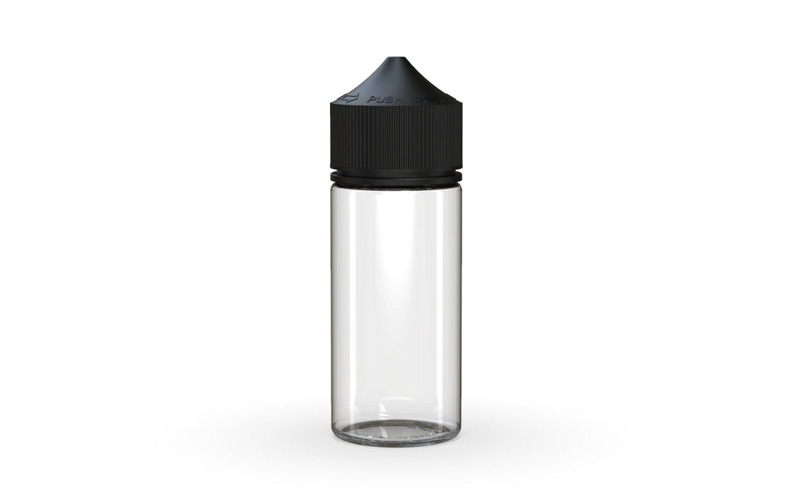 Chubby Gorilla Unicorn 75ml Mini bottle, clear natural with opaque black cap, front view