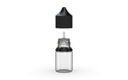 Chubby Gorilla Unicorn 20ml Stubby bottle, clear natural with opaque black cap, side view