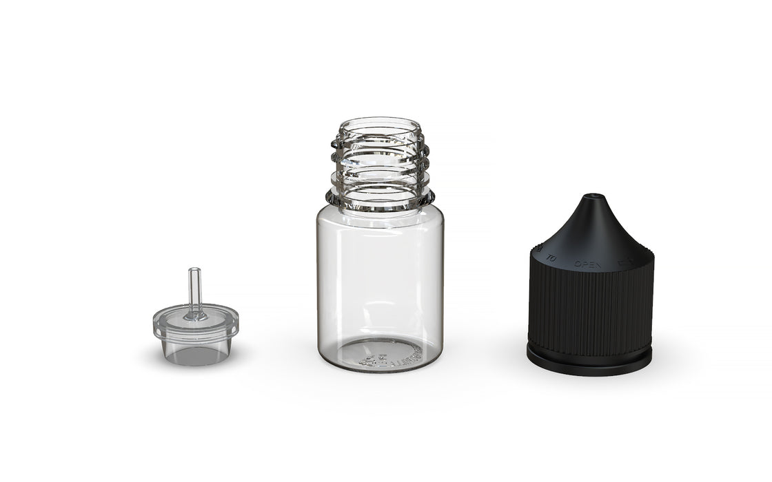Chubby Gorilla Unicorn 20ml Stubby bottle, clear natural with opaque black cap, multiple units