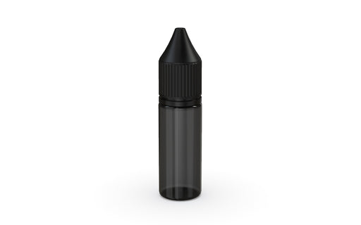 Chubby Gorilla Unicorn 15ml bottle with Reducer Tip, translucent black with opaque black cap, front view