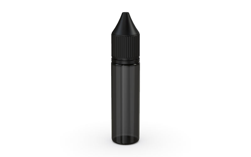Chubby Gorilla Unicorn 20ml bottle with Reducer Tip, translucent black with opaque black cap, front view