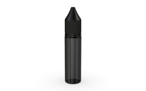 Chubby Gorilla Unicorn 20ml bottle with Reducer Tip, translucent black with opaque black cap, front view