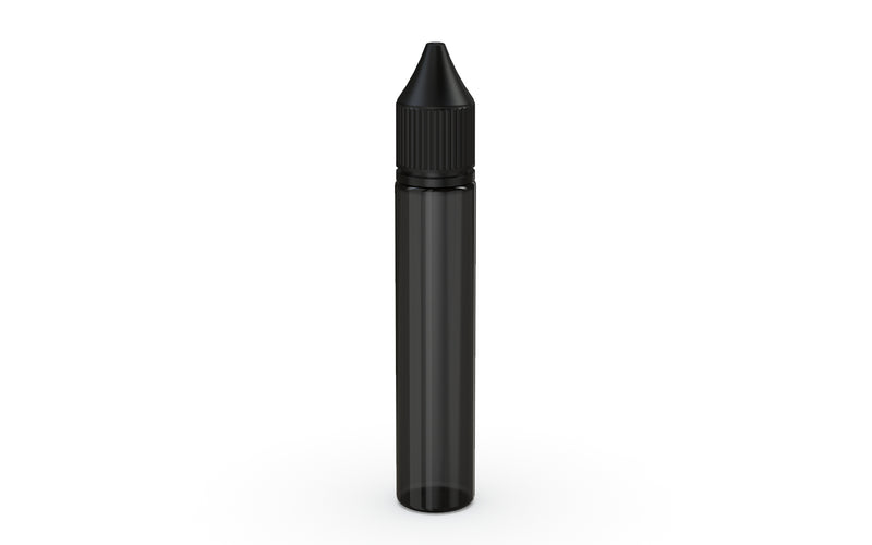 Chubby Gorilla Unicorn 30ml bottle with Reducer Tip, translucent black with opaque black cap, front view