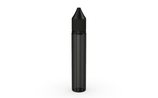 Chubby Gorilla Unicorn 30ml bottle with Reducer Tip, translucent black with opaque black cap, front view