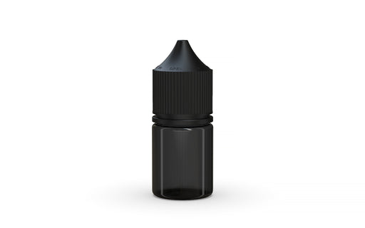 Chubby Gorilla Unicorn 20ml Stubby bottle, translucent black with opaque black cap, front view