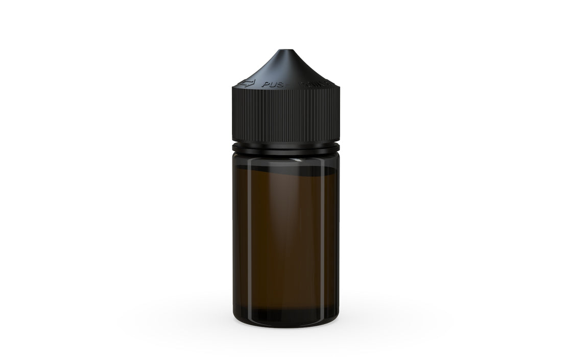 Chubby Gorilla Unicorn 60ml Mini bottle, translucent black with opaque black cap, cap detail
