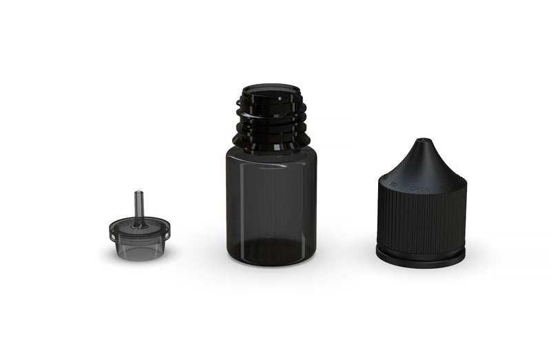 Chubby Gorilla Unicorn 20ml Stubby bottle, translucent black with opaque black cap, multiple units