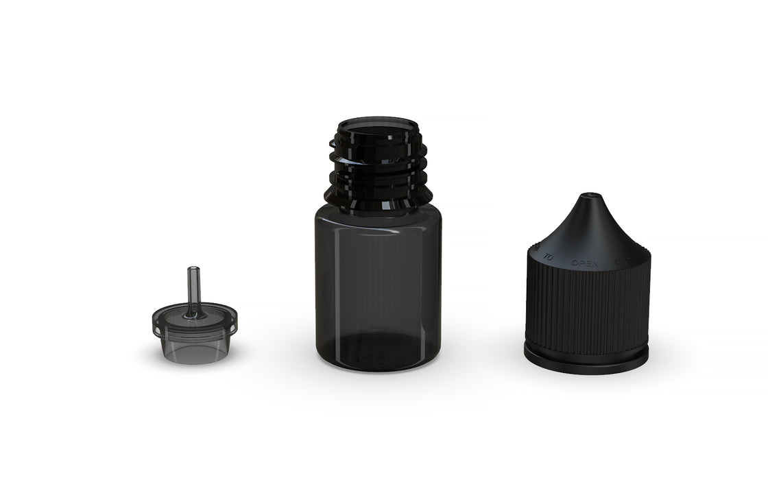 Chubby Gorilla Unicorn 20ml Stubby bottle, translucent black with opaque black cap, multiple units
