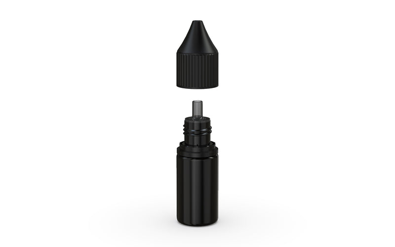 Chubby Gorilla Unicorn 10ml bottle with Reducer Tip, solid opaque black, side view