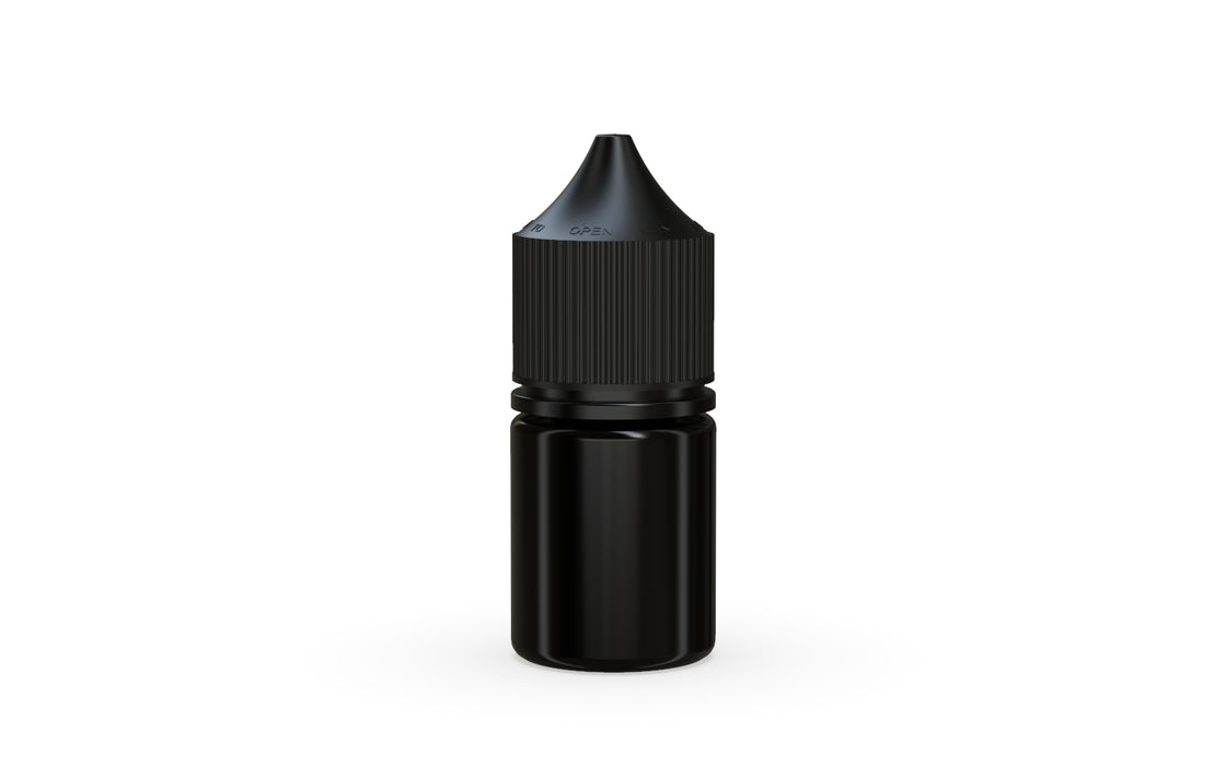Chubby Gorilla Unicorn 20ml Stubby bottle, solid opaque black, front view