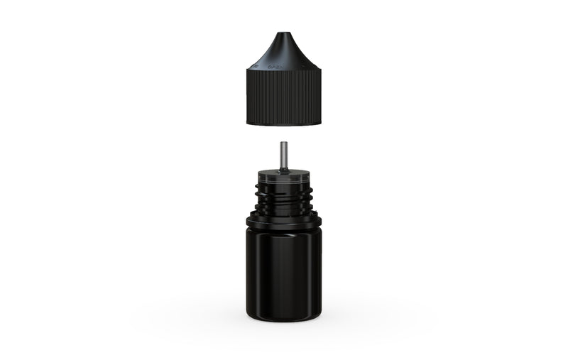Chubby Gorilla Unicorn 20ml Stubby bottle, solid opaque black, side view