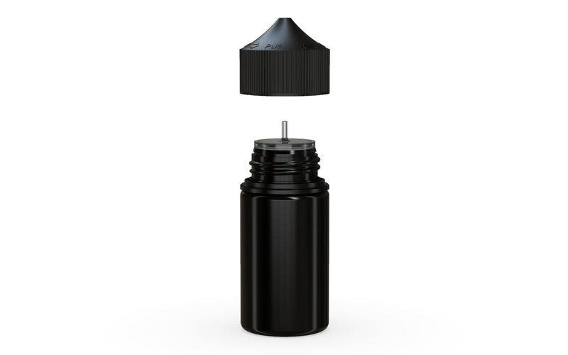 Chubby Gorilla Unicorn 60ml Mini bottle, solid opaque black, side view
