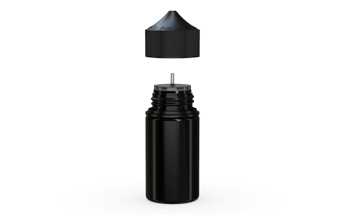 Chubby Gorilla Unicorn 60ml Mini bottle, solid opaque black, side view
