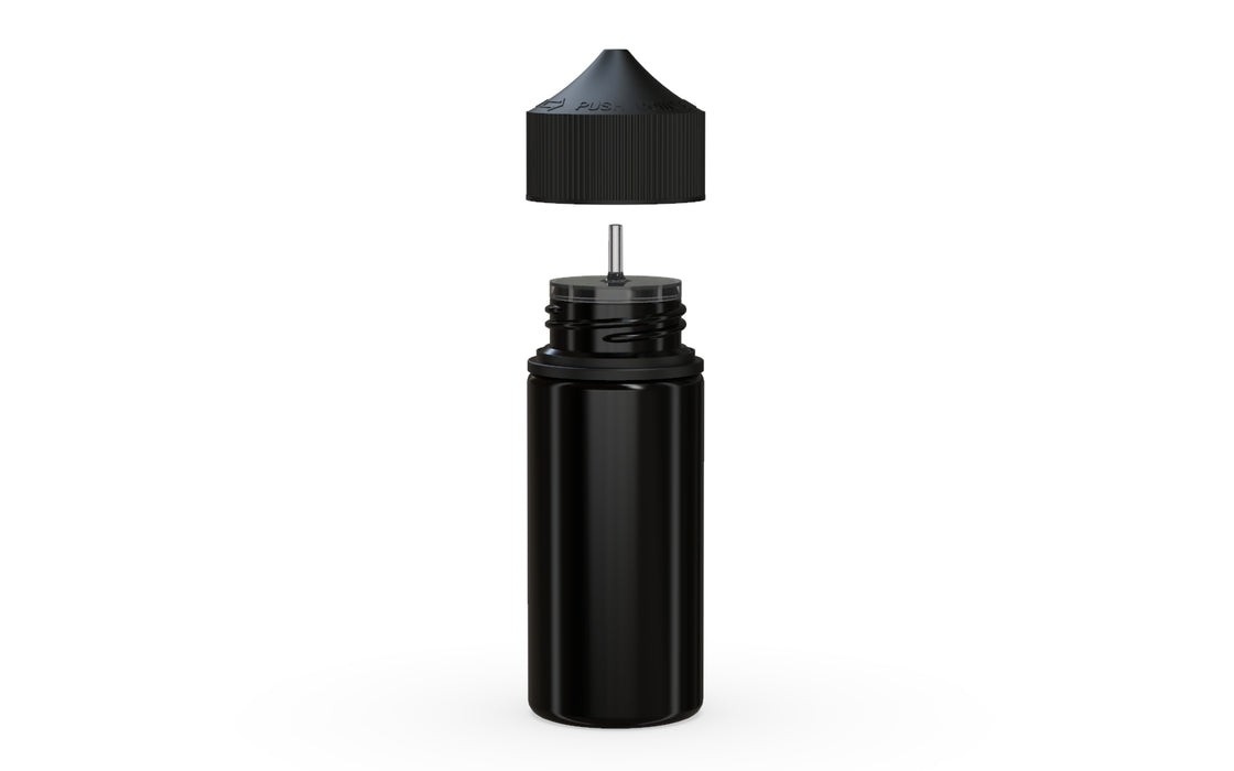 Chubby Gorilla Unicorn 75ml Mini bottle, solid opaque black, side view