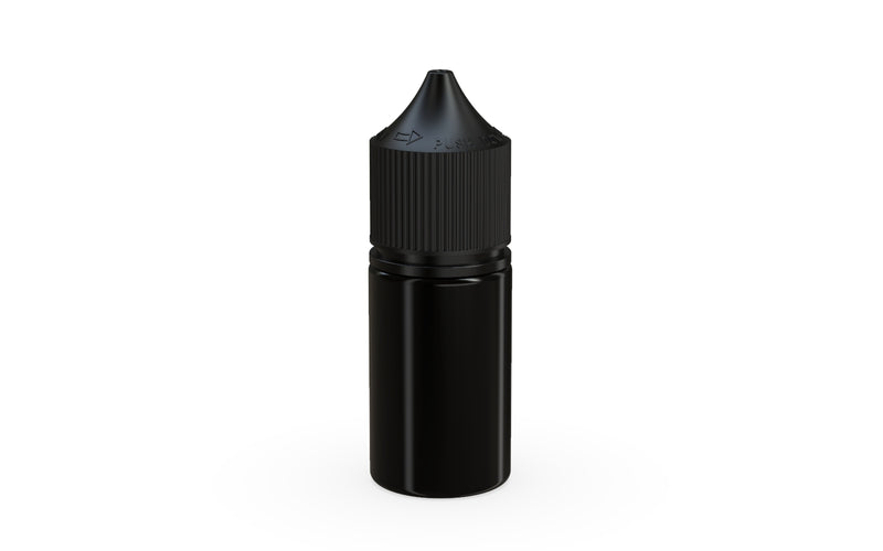 Chubby Gorilla Unicorn 30ml Stubby bottle with Reducer Tip, solid opaque black, front view